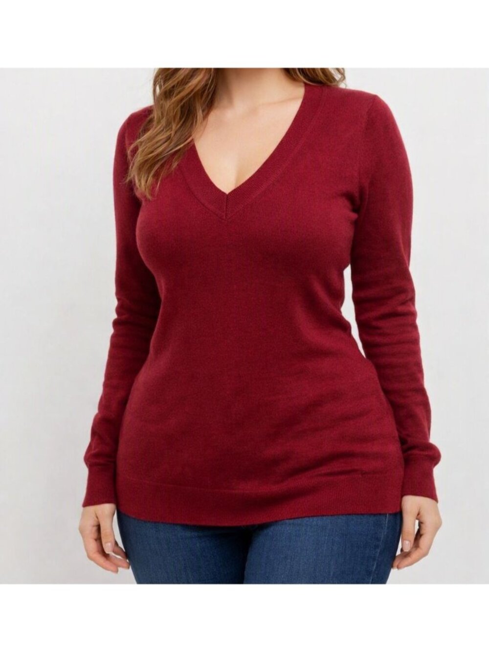Banana Republic Extra Fine Merino Wool V Neck Sweater Women’s Size L Burgundy